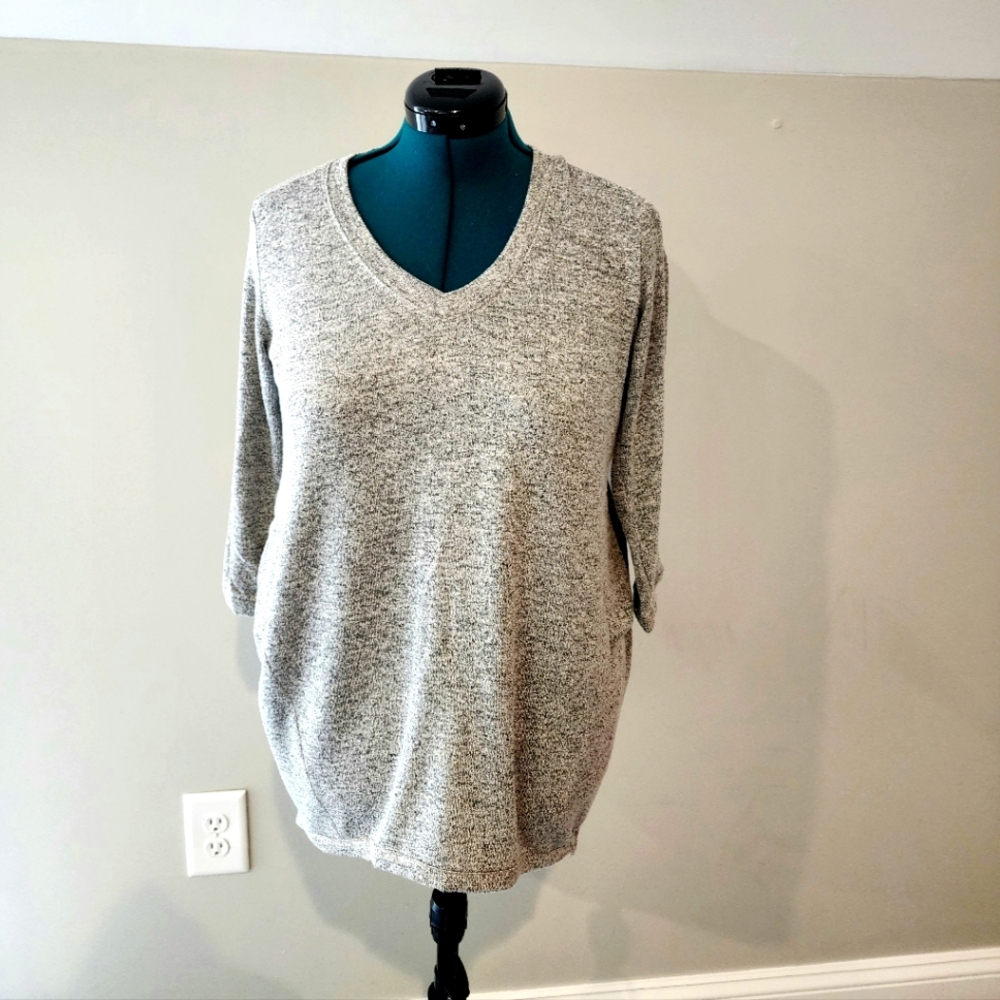 Nally & Millie Womens Grey White Marled Medium 3/4 Sleeves Long Pullover Sweater - Picture 2 of 8